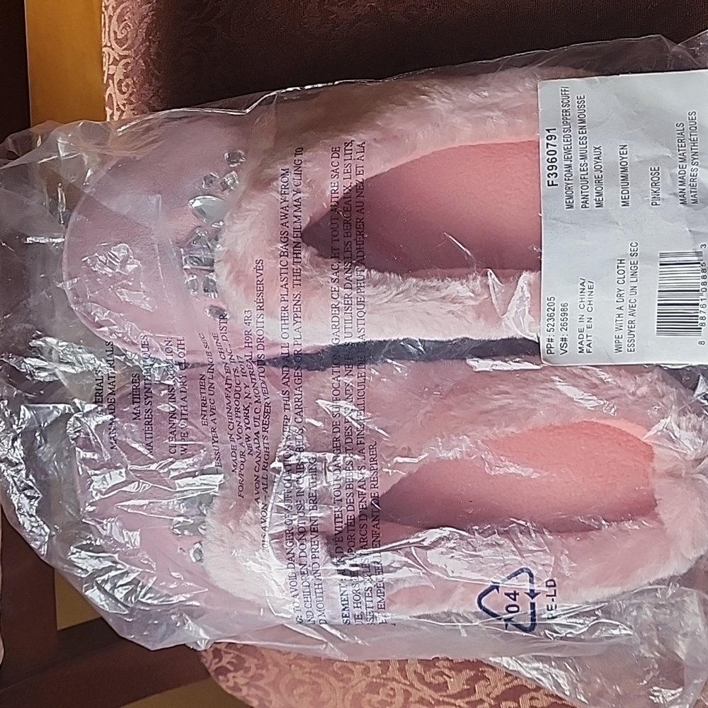 Pink Fuzzy Slippers with Gem Accents - Picture 4 of 4